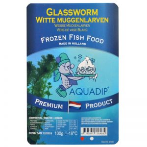 A packet of frozen glassworms for feeding freshwater fish