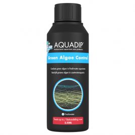 A bottle of Aquadip Green Algae Control for dealing with algae problems in freshwater aquarium
