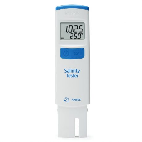 Hanna Instruments waterproof salinity and temperature tester for marine aquarium use.