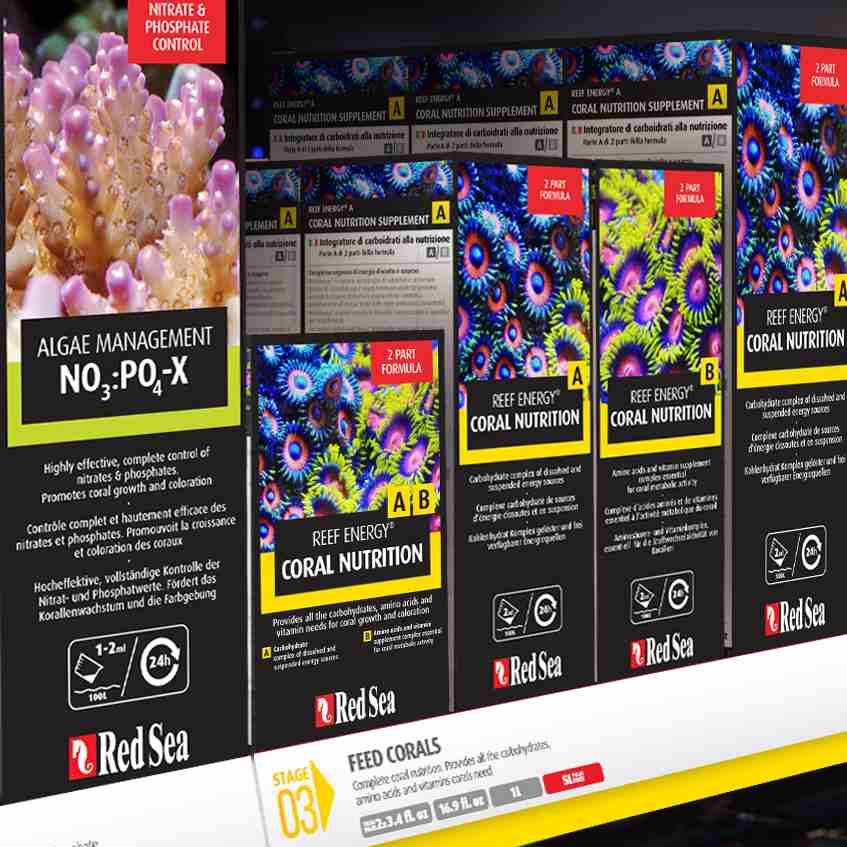 reef care for your aquarium - a photo of NOPOX and coral nutrition supplements for use in a marine reef aquarium to give the best reef care and get better coral growth and coral colours.